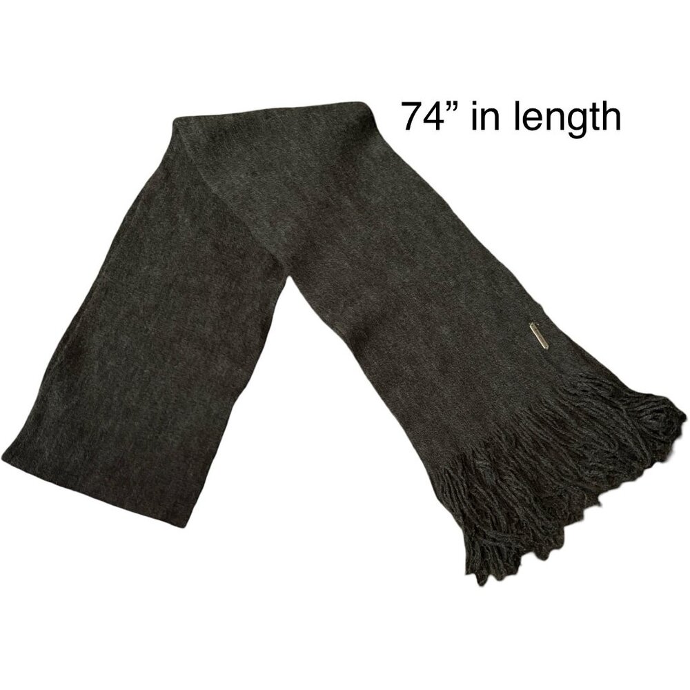 Smartwool Gray Merino Wool Blend Knit Rectangle Scarf Fringe Logo Accent Winter